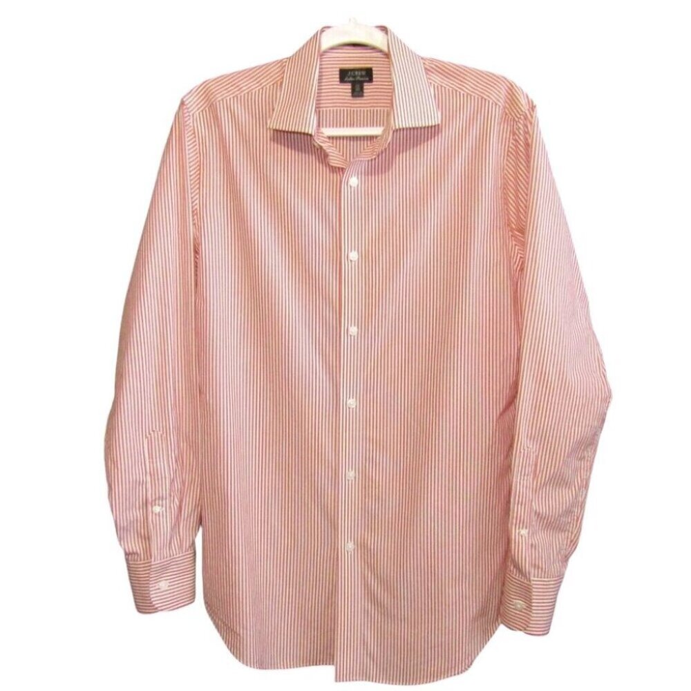 J Crew Ludlow Premium Shirt Orange Stripe Mens Sz 15 Slim Long Sleeve Reimagined